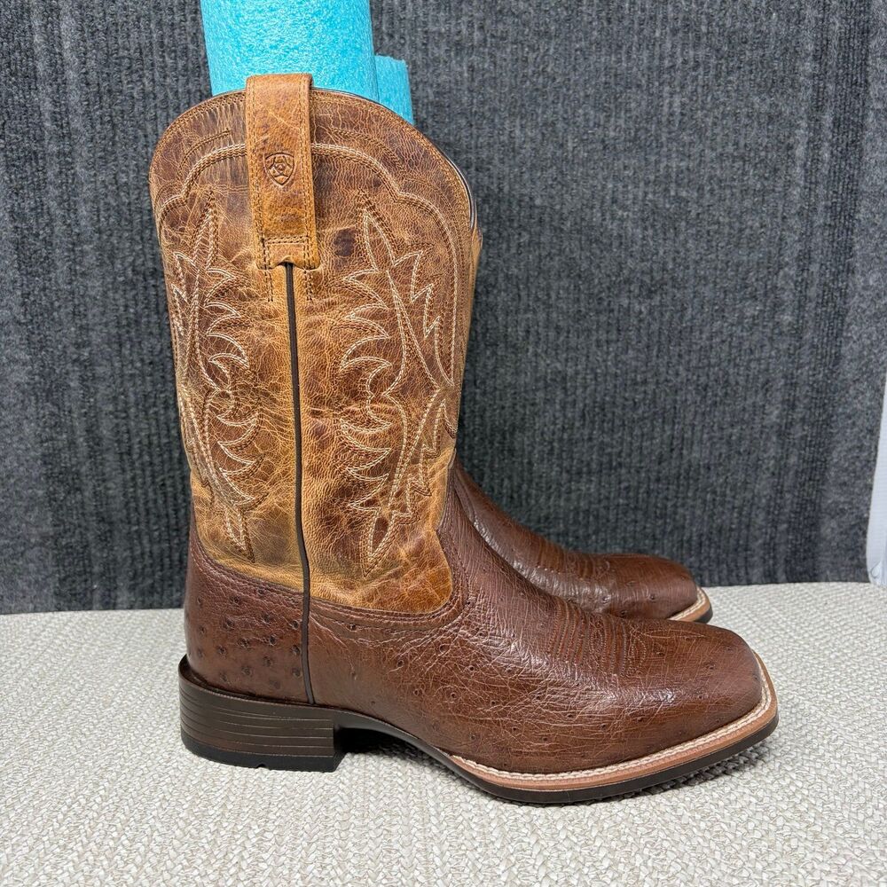 NEW Ariat Night Life Ultra Western Boots Ostrich Leather Brown 8.5 EE 10040344